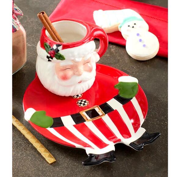 Brand New MacKenzie-Childs Nick's Pick Santa Milk & Cookies Set of 2 - Picture 1 of 5